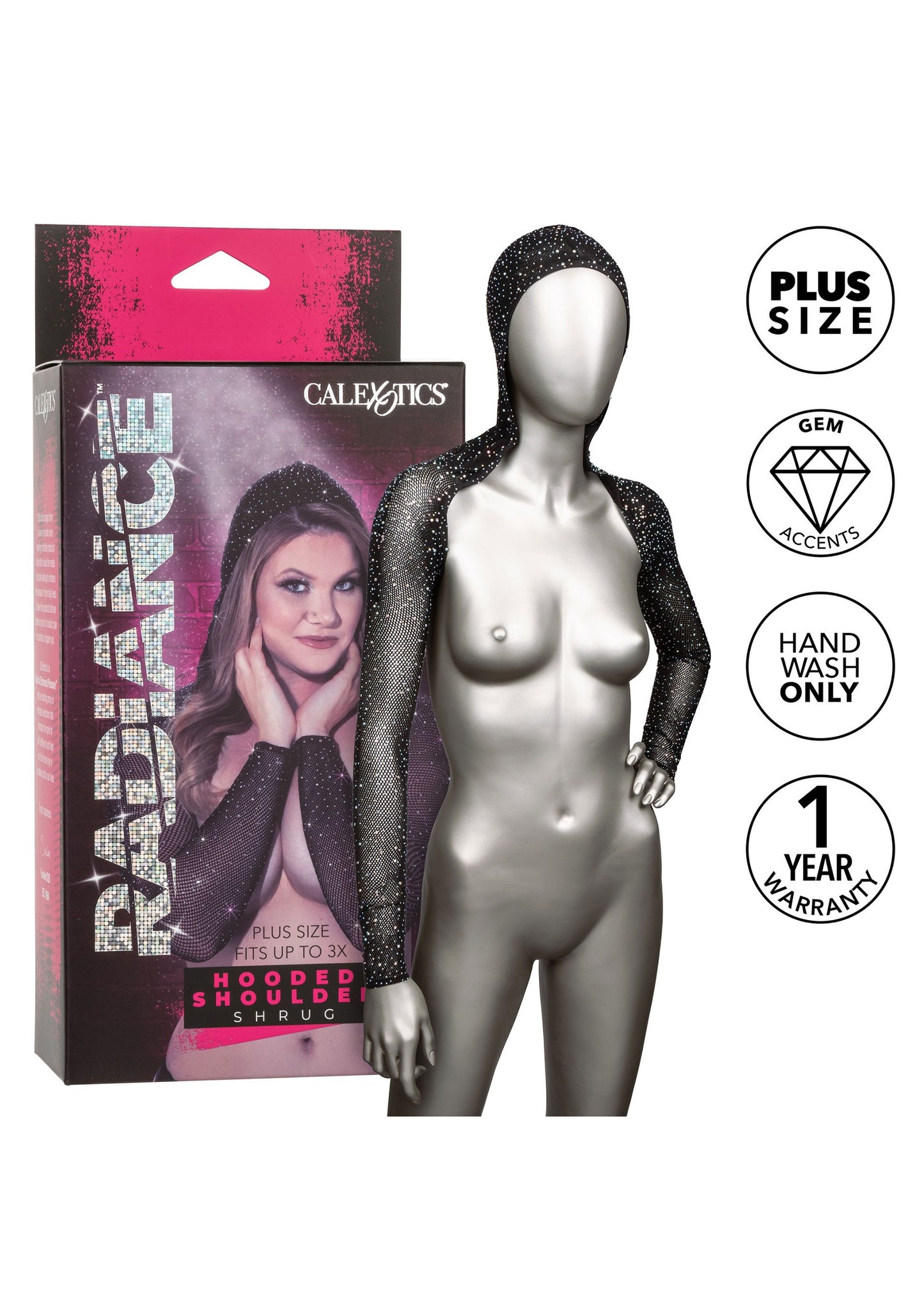 CalExotics Radiance Plus Size Hooded Shoulder Shrug BLACK PLUS - 695