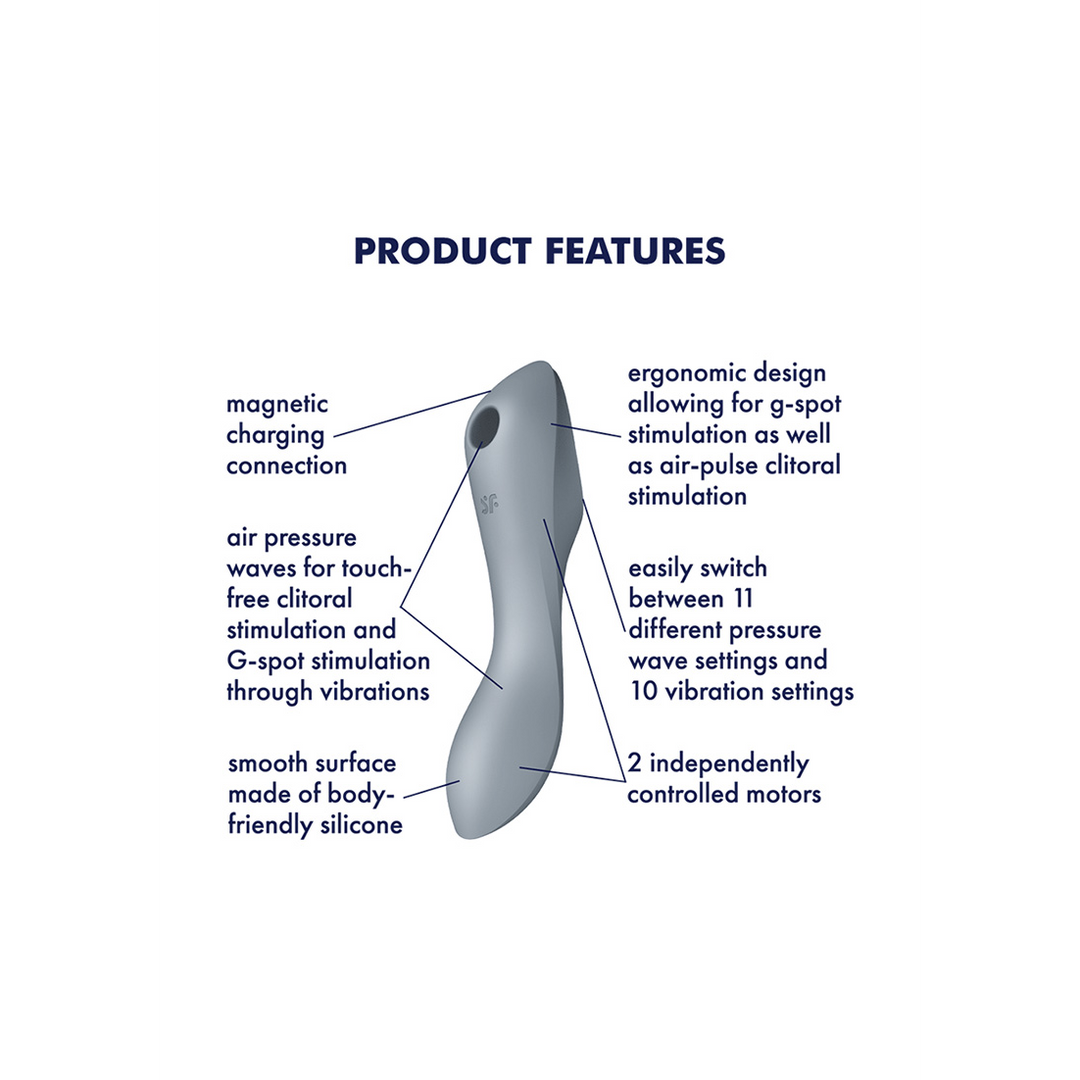 Curvy Trinity 3 - Invoegbare Air Pulse Vibrator - Blauwgrijs Grau - 0