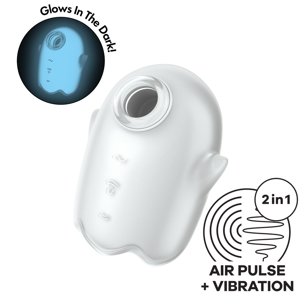 Glowing Ghost - Glow in the Dark - Dubbele Air Pulse Vibrator - Wit Weiß - 1