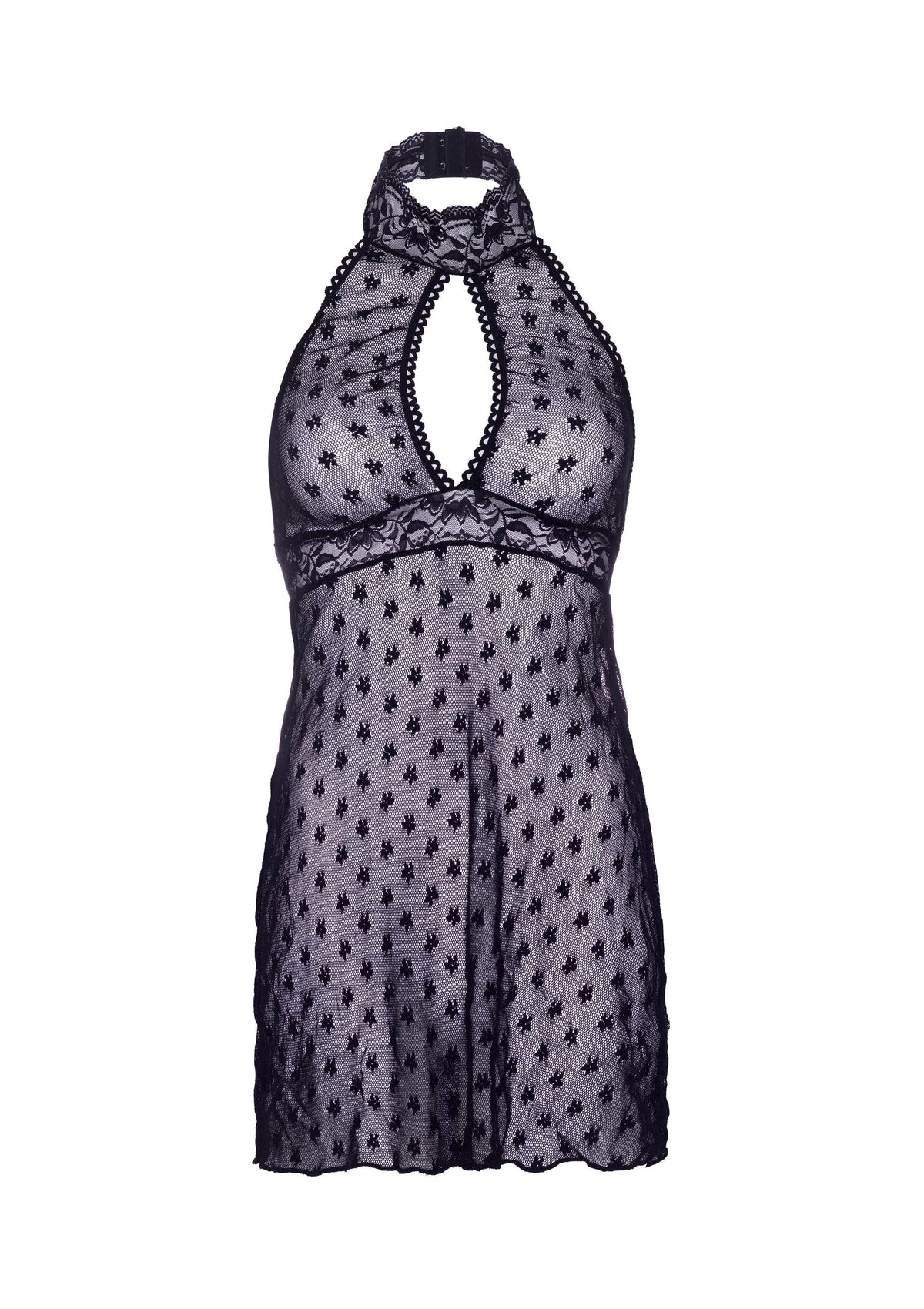 Lace Trimmed Halter Babydoll BLACK M/L - 4