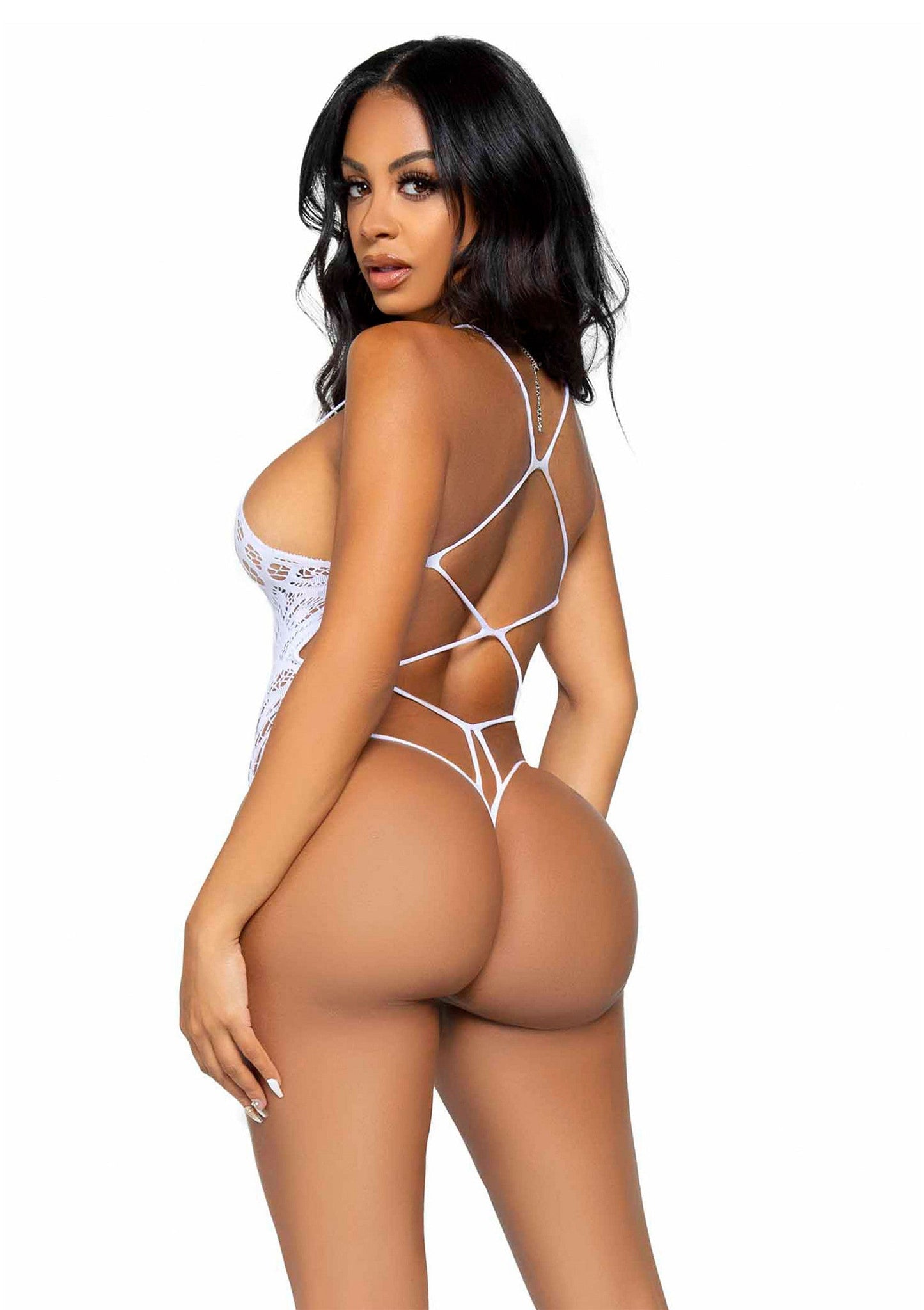Seamless Lace Teddy with Strappy Back RED O/S - 7