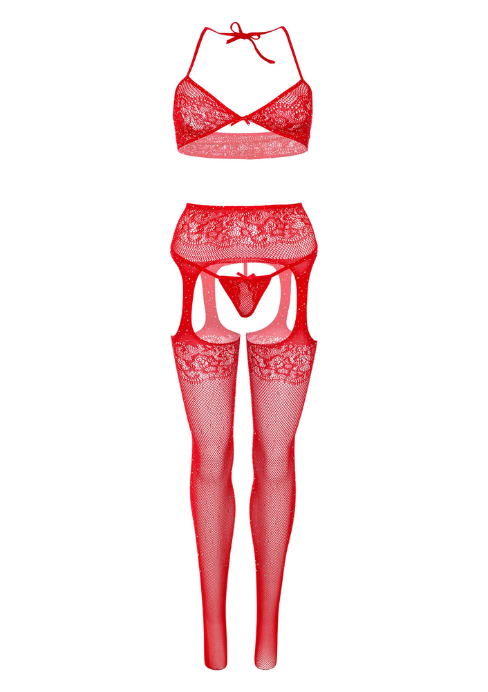 Leg Avenue Bra Top, String And Stockings RED O/S - 7