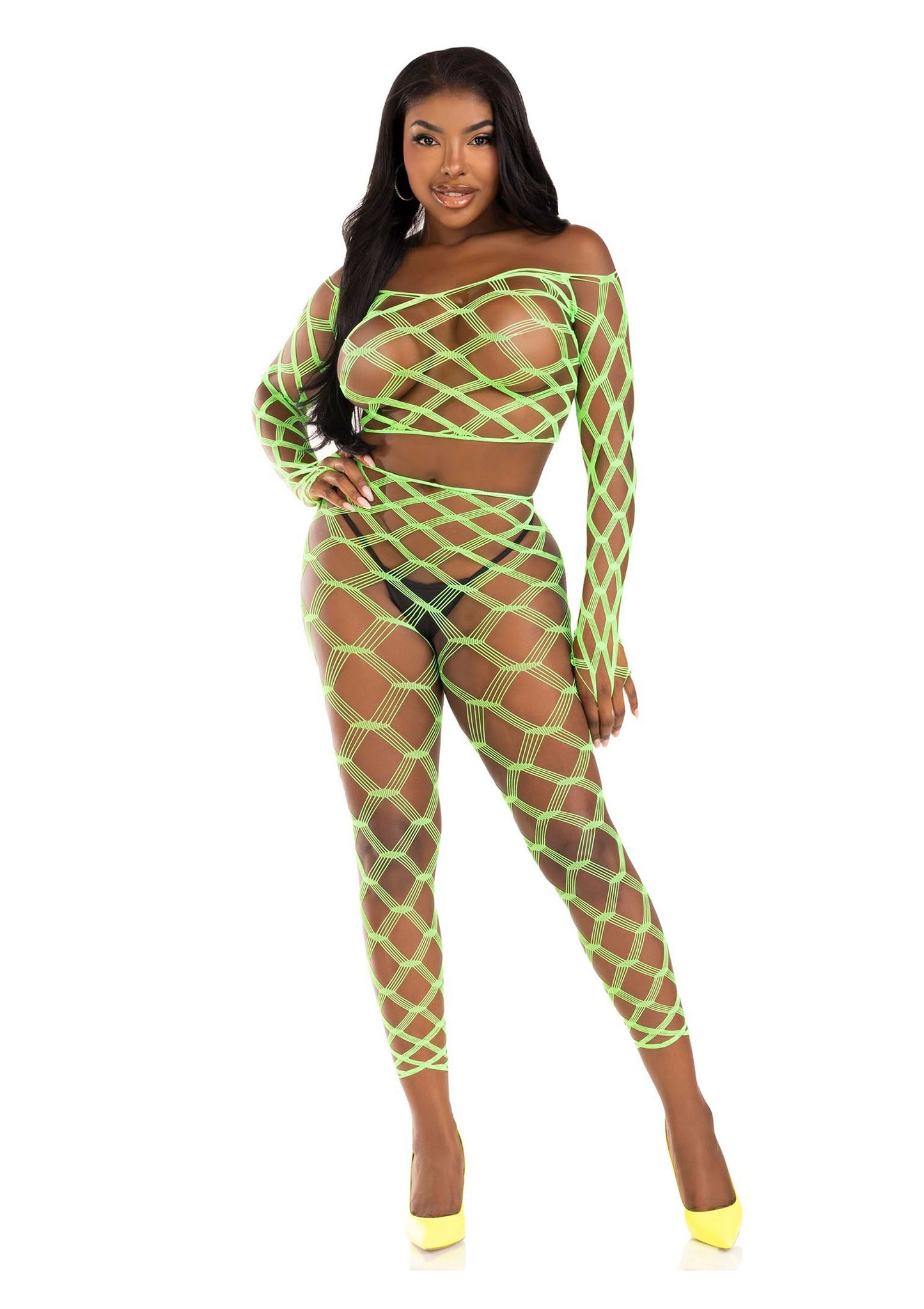 Leg Avenue Net crop top & footless tights GREEN O/S - 1715