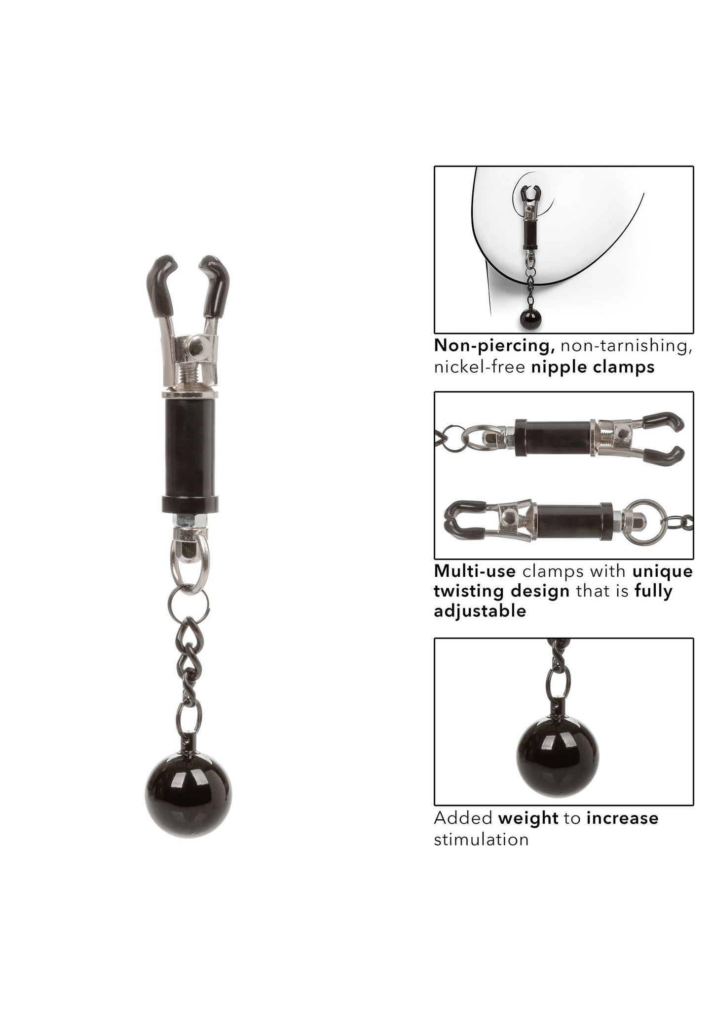 CalExotics Nipple Grips Weighted Twist Nipple Clamps SILVER - 5