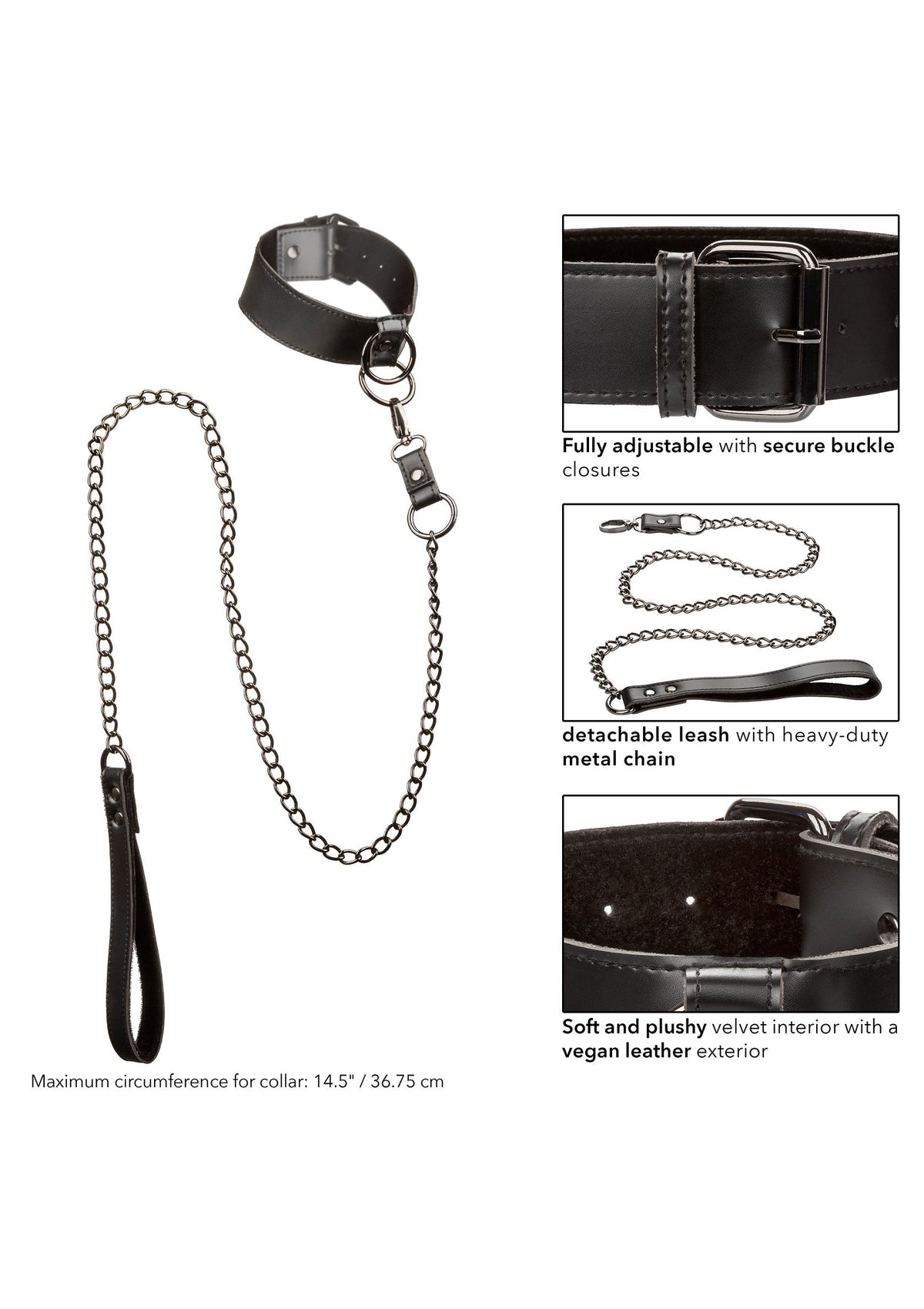 Collar With Chain Leash BLACK - 3