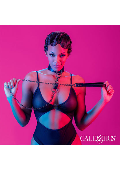 Collar With Chain Leash BLACK - 1