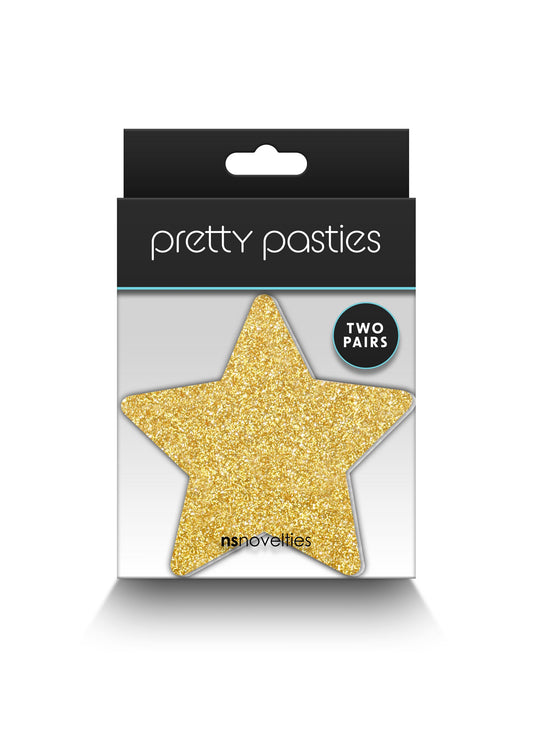 NS Novelties Pretty Pasties Glitter Stars Black/Gold 2 Pair - Schwarz