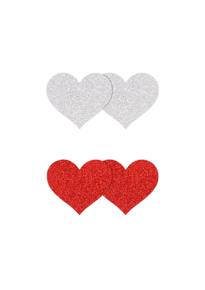 NS Novelties Pretty Pasties Glitter Hearts Black/Gold 2 Pair RED - 1
