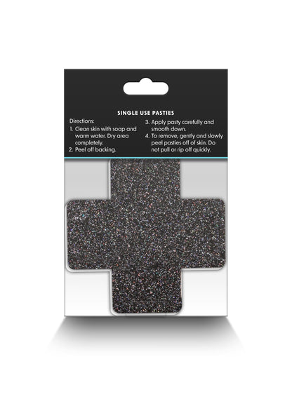 NS Novelties Pretty Pasties Glitter Cross Black/Gold 2 Pair BLACK - 0