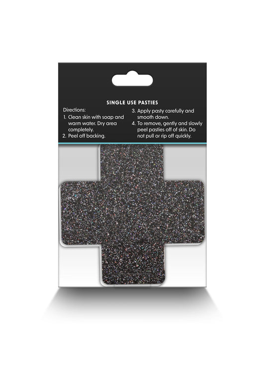 NS Novelties Pretty Pasties Glitter Cross Black/Gold 2 Pair - Schwarz