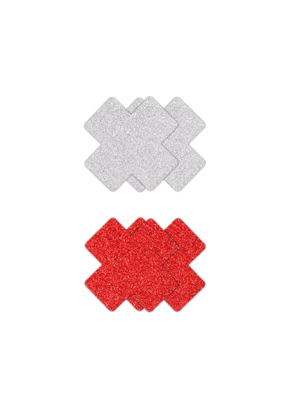 NS Novelties Pretty Pasties Glitter Cross Black/Gold 2 Pair RED - 0