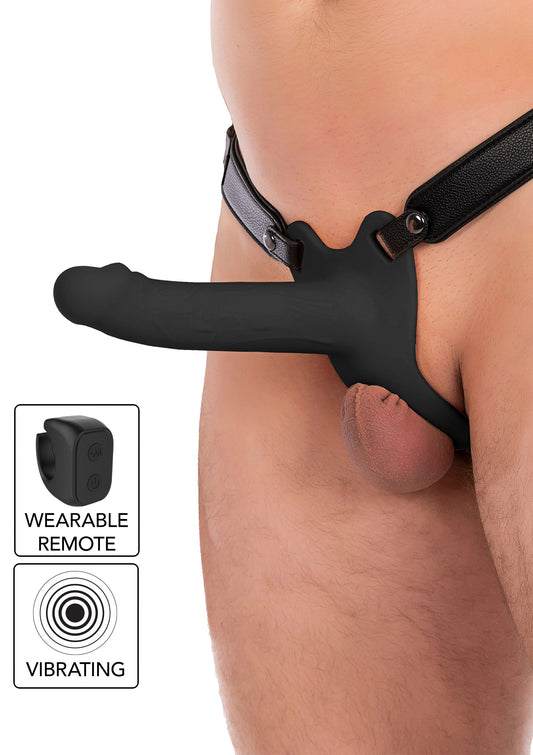 Hollow Penis Strapon Vibrating Silicone 18 cm - Schwarz