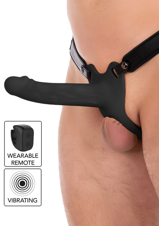 Hollow Penis Strapon Vibrating Silicone 20 cm - Schwarz