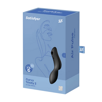 Curvy Trinity 2 - Invoegbare Air Pulse Vibrator - Zwart Schwarz - 2