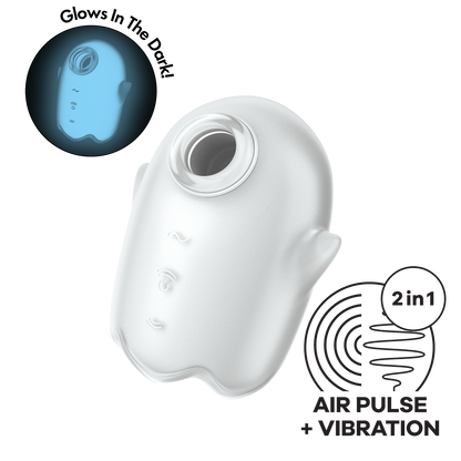 Glowing Ghost - Glow in the Dark - Dubbele Air Pulse Vibrator - Wit Weiß - 1