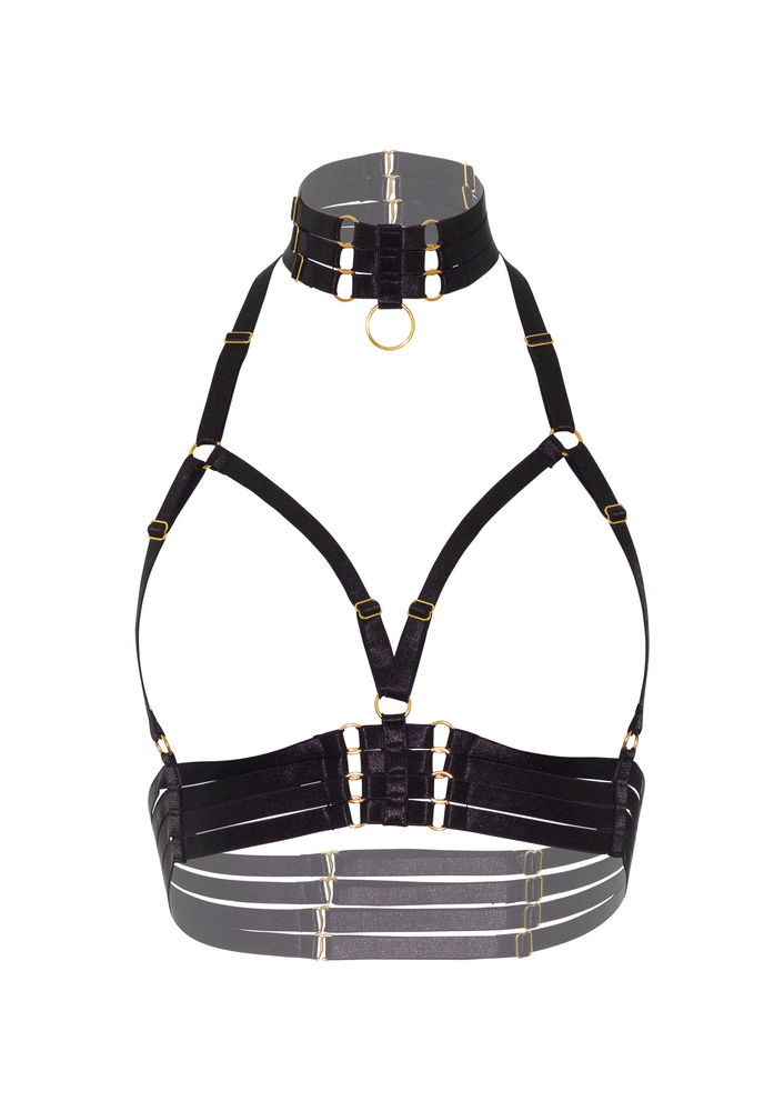 Kinky Diva Open Cup Bra + O-Ring Collar BLACK O/S - 0