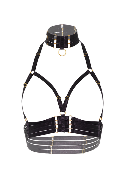 Kinky Diva Open Cup Bra + O-Ring Collar BLACK O/S - 0