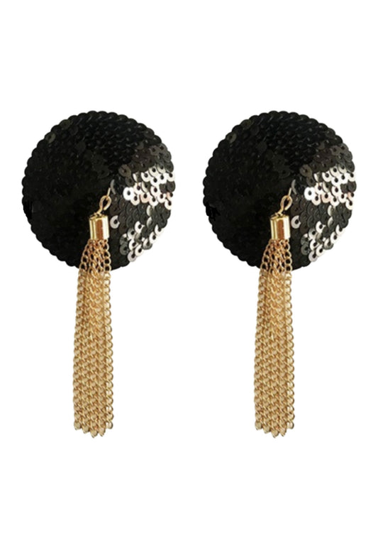 Sequin Nipple Covers with Chain - Schwarz
