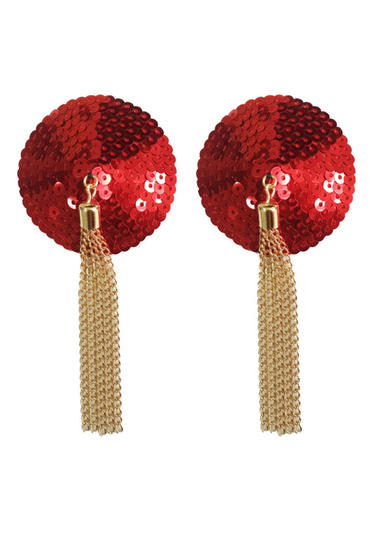 Sequin Nipple Covers with Chain - Rot