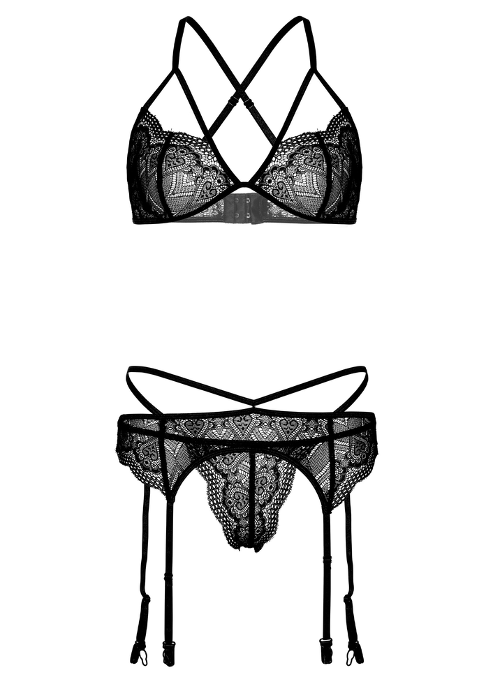 Daring Intimates 4PC Garter Lingerie Set BLACK L/XL - 1