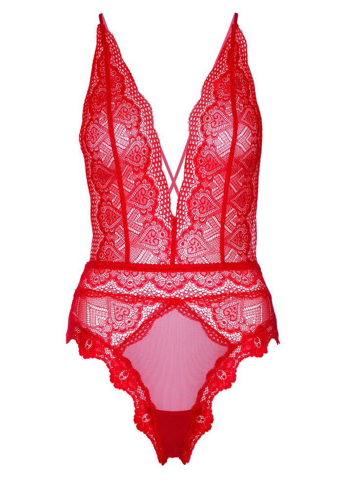Daring Intimates Deep-V Lace Teddy RED S/M - 8