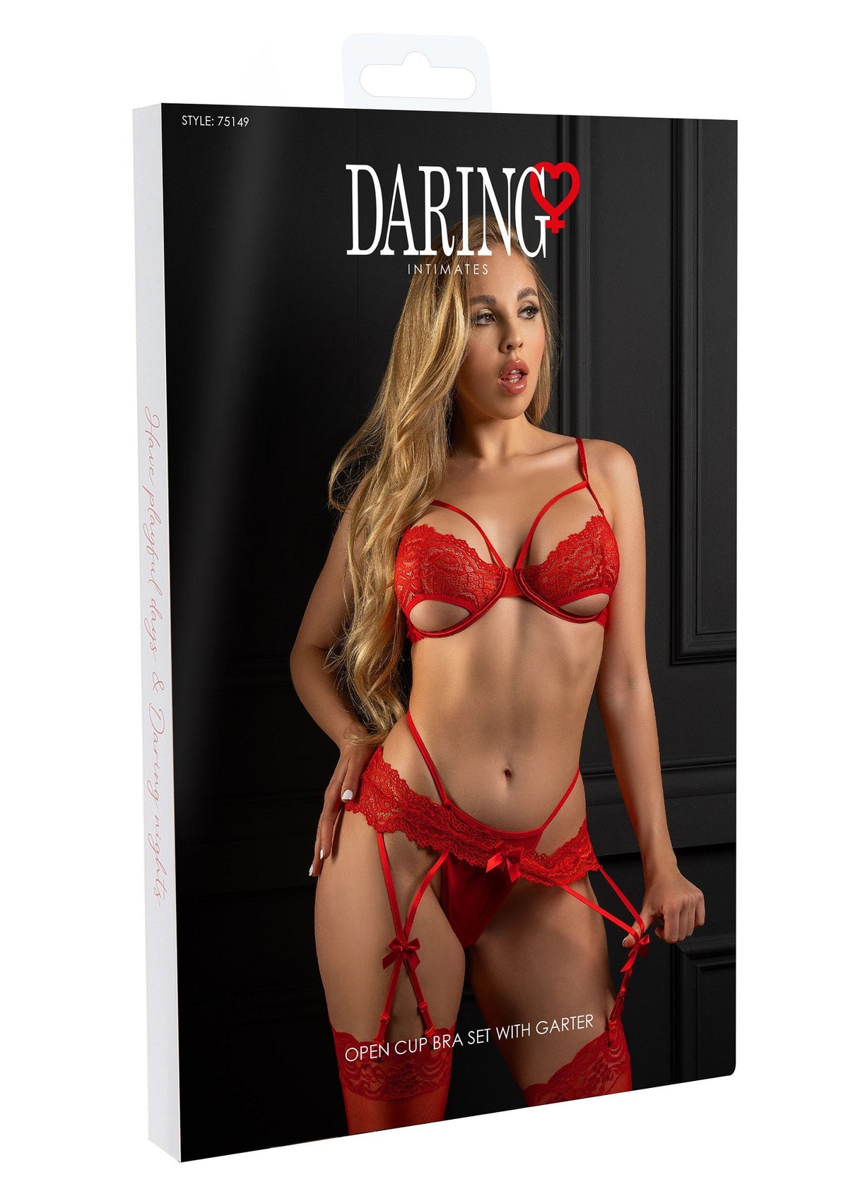 Unlined bra set with garter RED S/M - 8