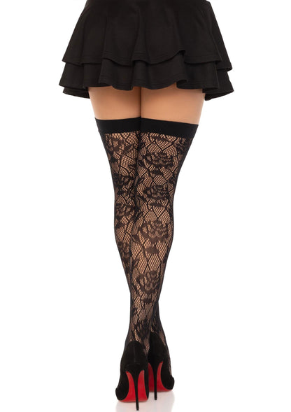 Wild Rose Net Thigh Highs BLACK O/S - 1