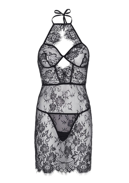 Dress with Scalloped Lace and String BLACK L - 9