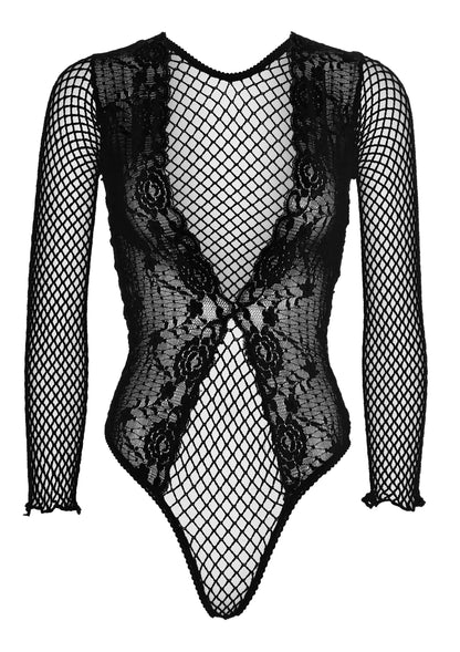 High Cut Lace and Net Teddy BLACK O/S - 2