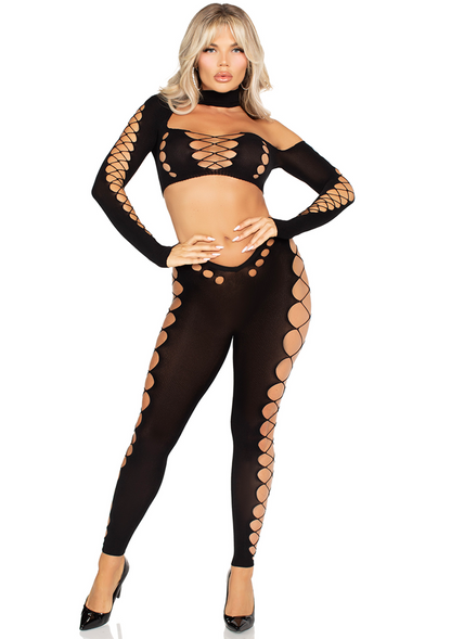 Seamless Cut-Out Crop Top and Legging BLACK O/S - 6