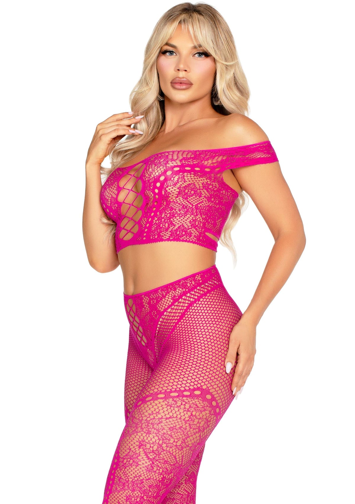 Off Shoulder Crop Top and Legging PINK O/S - 3