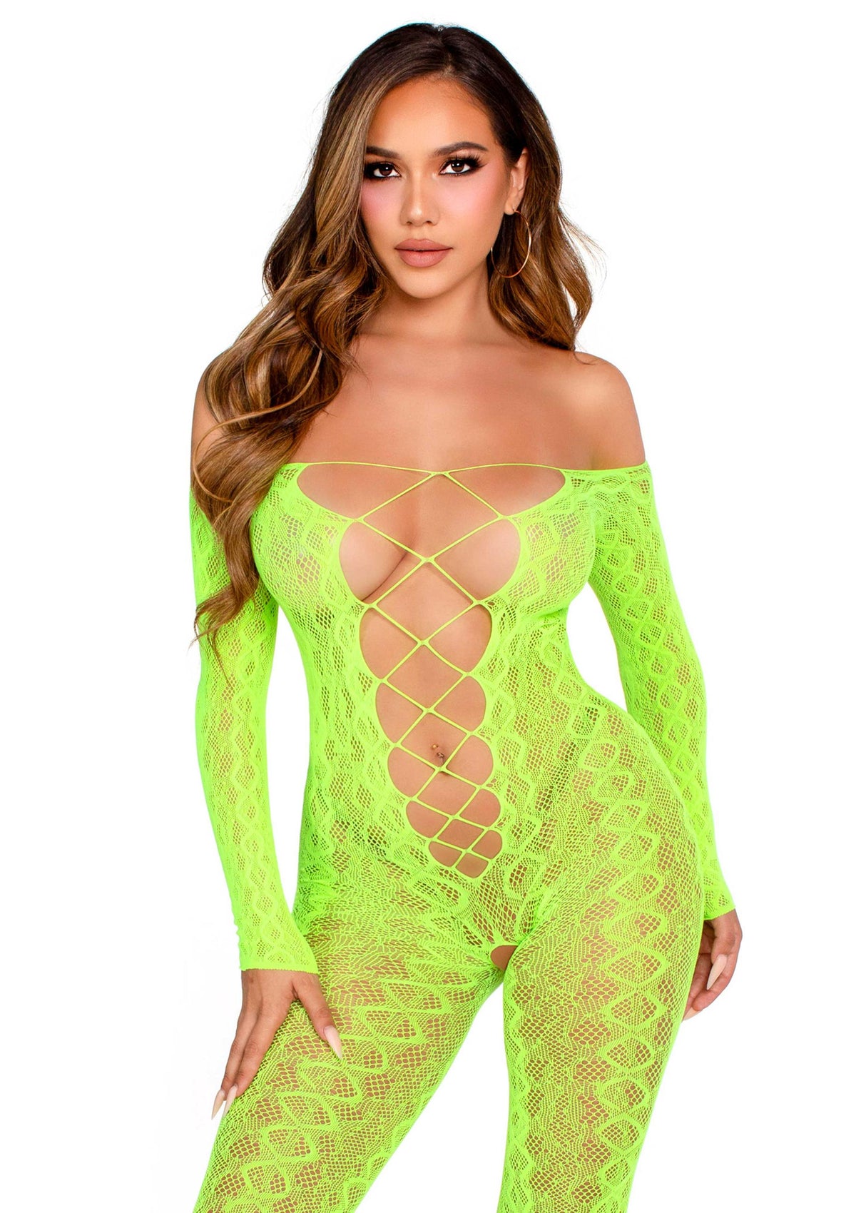 Crotchless, Footless Lingerie Bodystocking GREEN O/S - 0