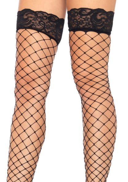 Fence Net Thigh Highs with Lace Top BLACK O/S - 1