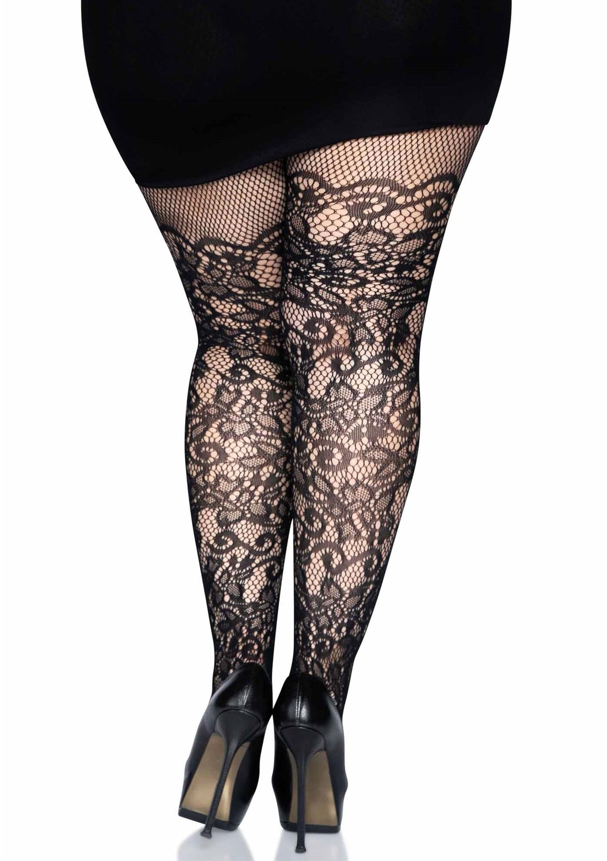 Plus Floral Vine Net Pantyhose BLACK PLUS - 6