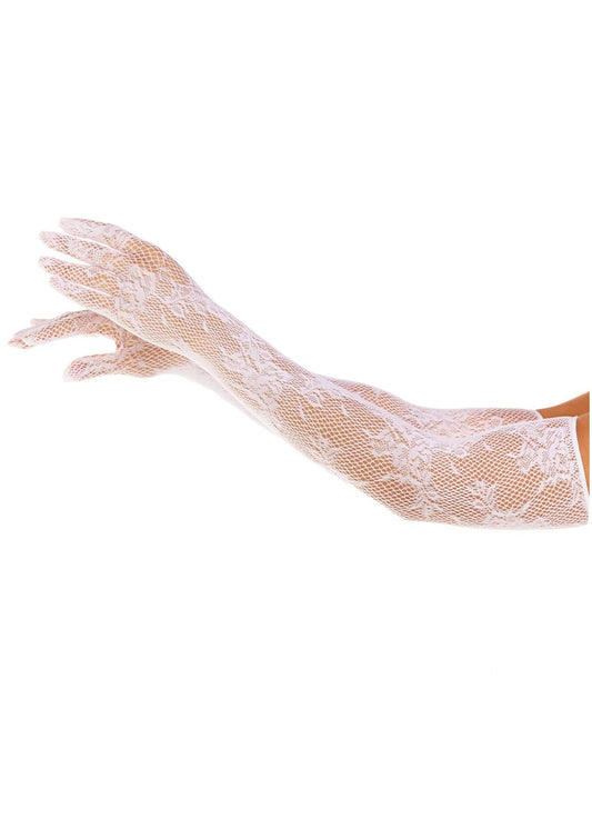 Opera Length Floral Net Gloves - Weiß