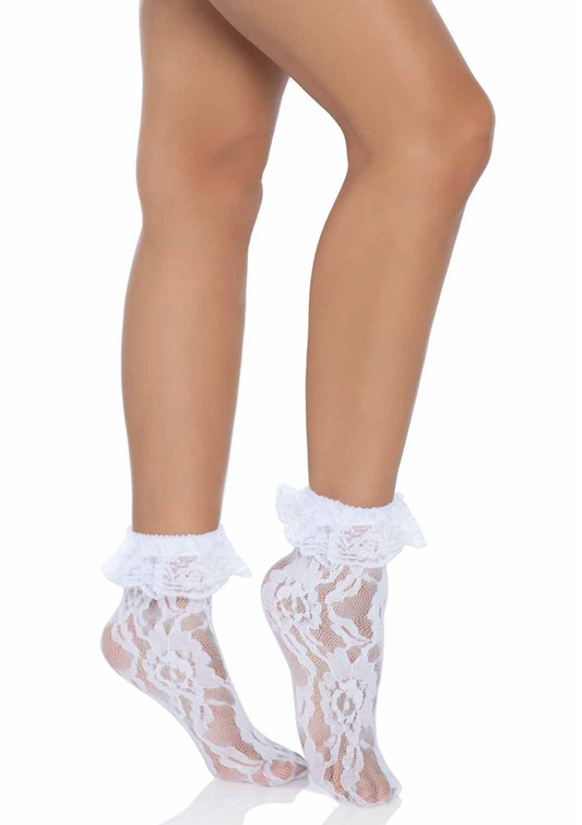 Leg Avenue Lace Anklet With Ruffle - Weiß