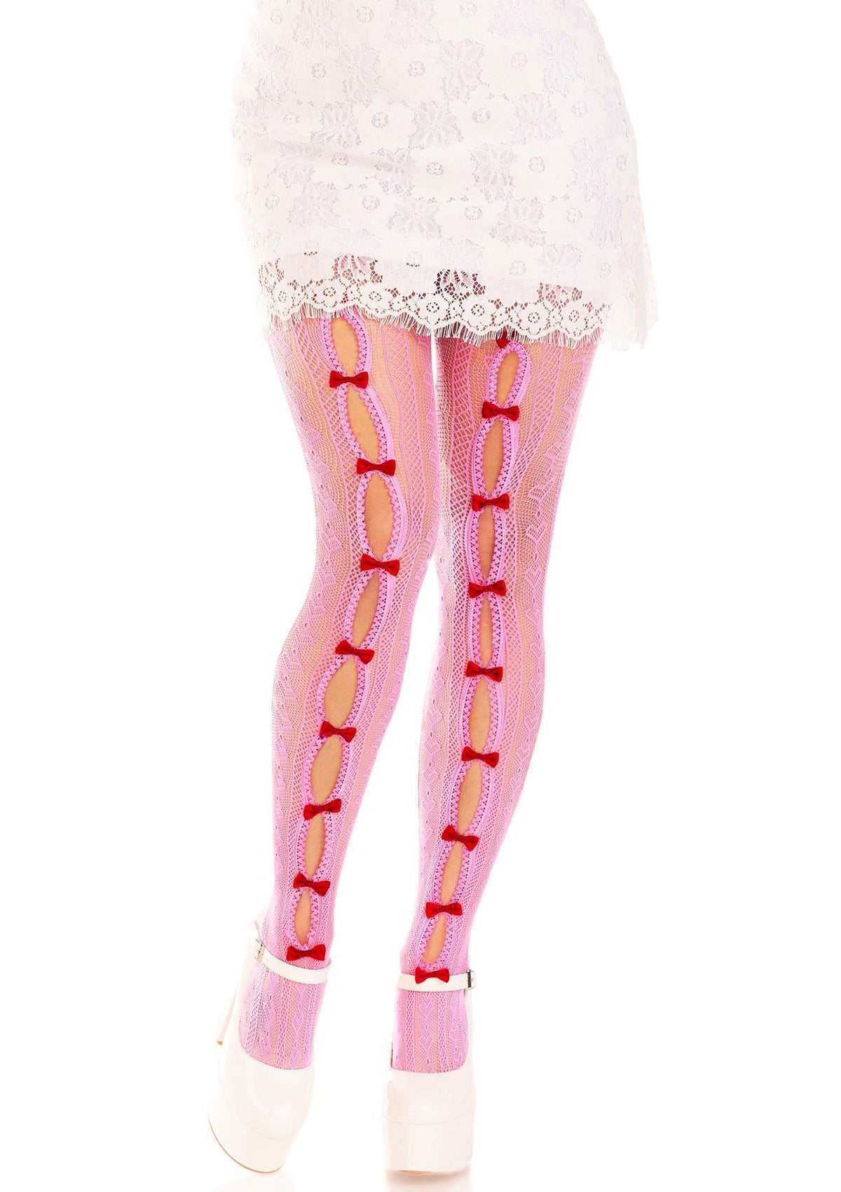 Sweetheart Striped Net Pantyhose PINK O/S - 0
