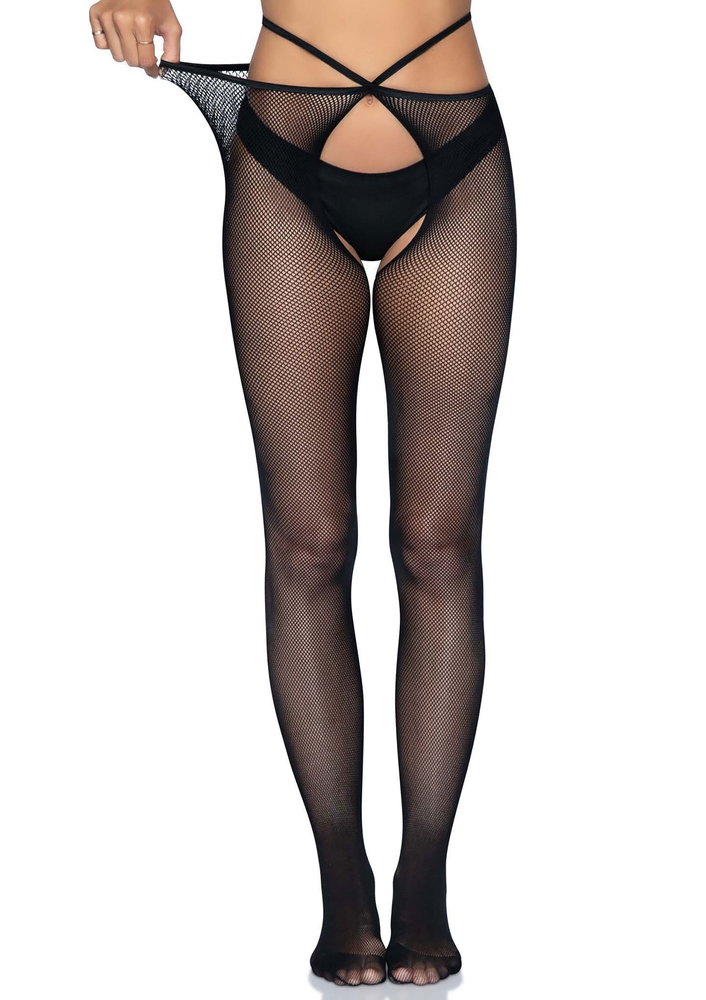 Leg Avenue Strappy crotchless tights BLACK O/S - 4