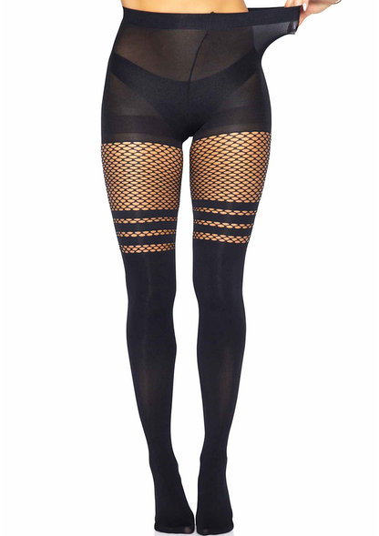 Leg Avenue Pantyhose With Fishnet Stripes BLACK O/S - 5