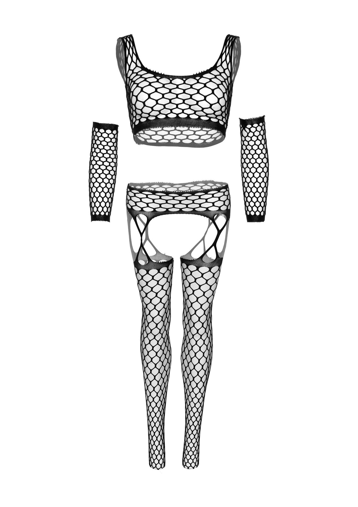 Net Crop Top, Garter Stockings and Gloves BLACK O/S - 6