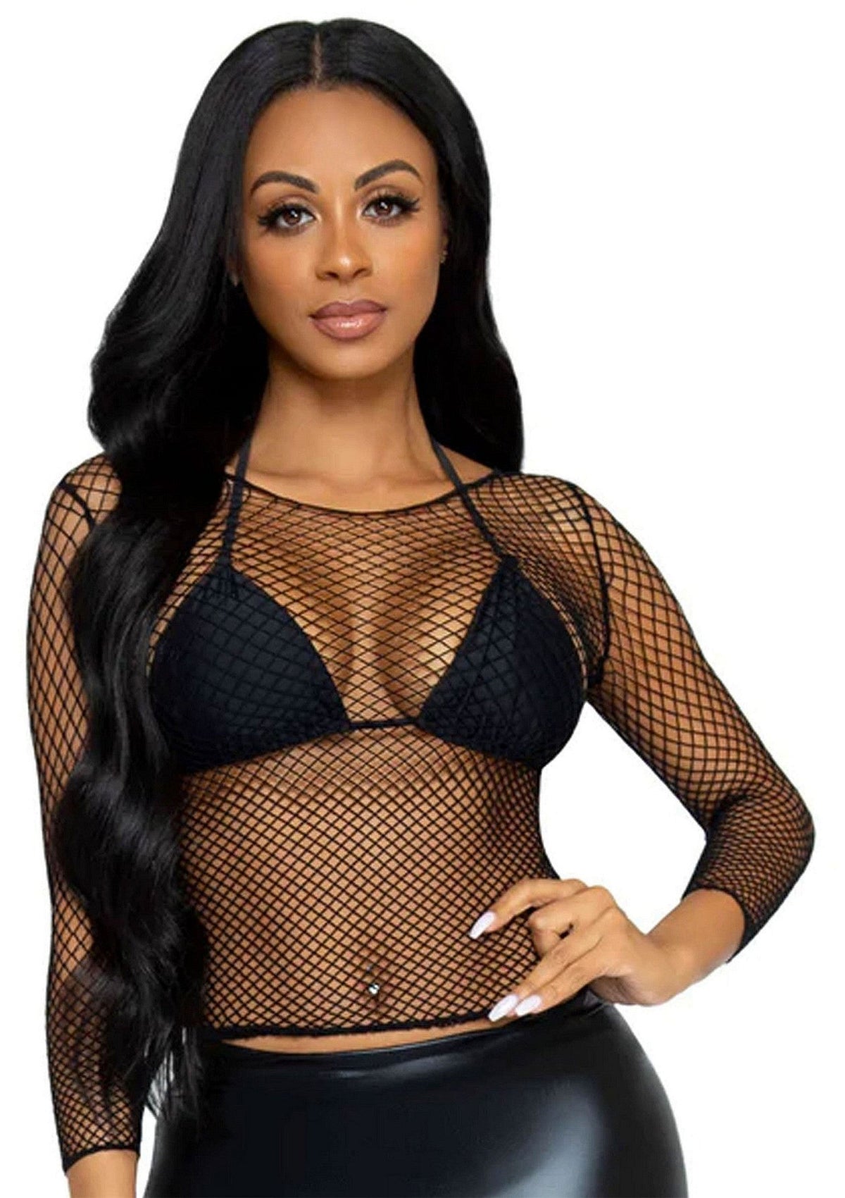 Elastane Long Sleeved Fishnet Shirt BLACK O/S - 0