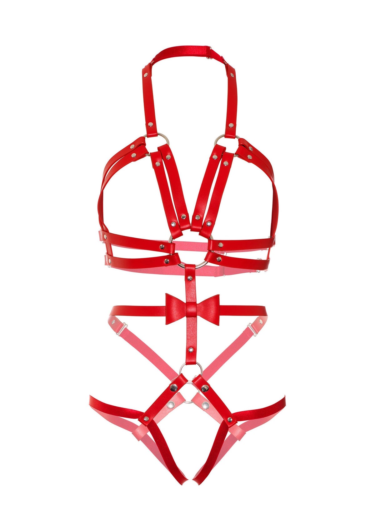 Vegan Leather Harness with Bow RED S - 1