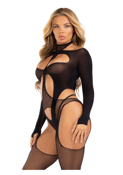 Leg Avenue Bodystocking with cutout teddy BLACK O/S - 1648