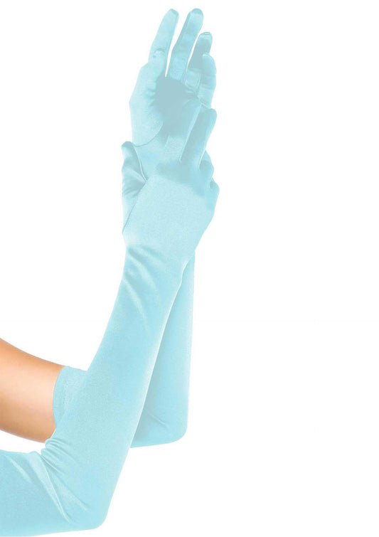 Extra Long Satin Gloves - Blau