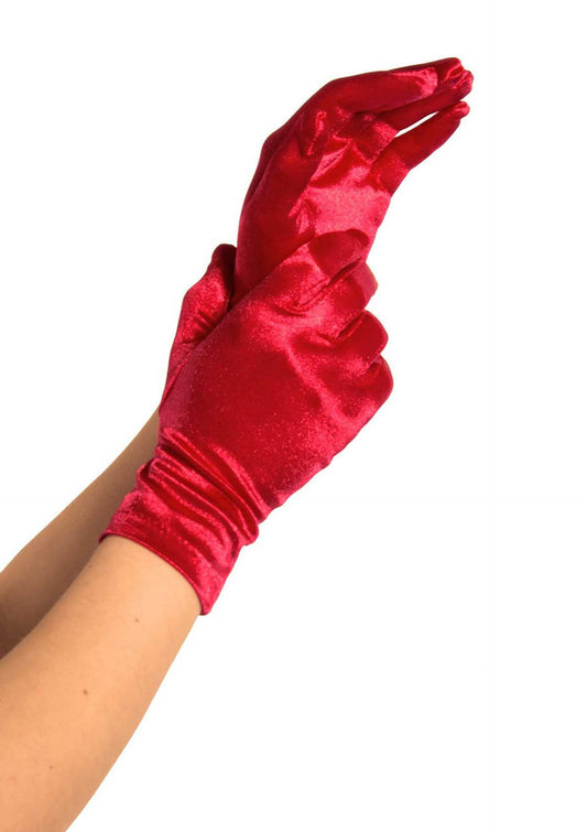 Wrist Length Satin Gloves - Rot