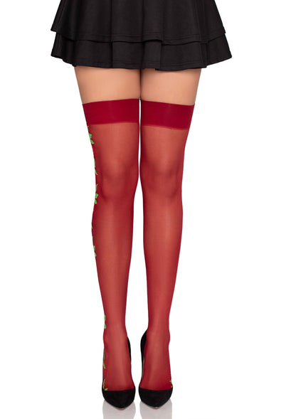 Spandex Thigh Highs with Roses RED O/S - 3