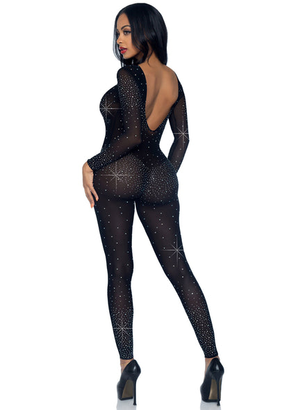 Leg Avenue Sheer Rhinestone Catsuit BLACK XS - 3